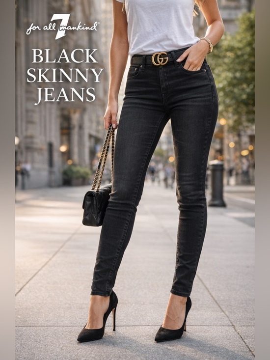 7 For All Mankind Denim - 7 For All Mankind Black Skinny Jeans - Slim High-Rise Stretch